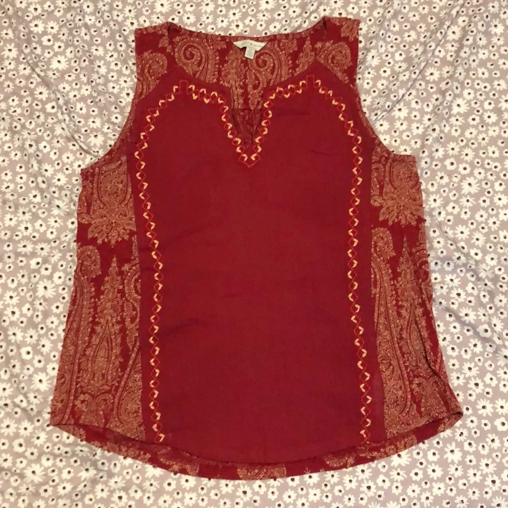 Lucky Brand Embroidered Woven Mix Tank Blouse Womens Size M - Picture 12 of 13